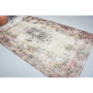 5.4x9.6 ft Large Turkish Rug, Vintage Rug, <b>Brown</b> Pink Floral <b>Wool</b> Rug - Product Image 1