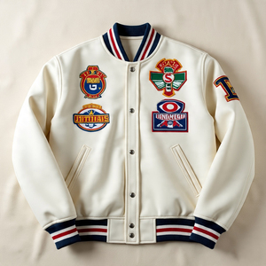 Blousons bombardiers Letterman en chenille pour hommes blousons bombardiers d'hiver décontractés boutonnés en satin universitaire pour hommes - Product Image 3