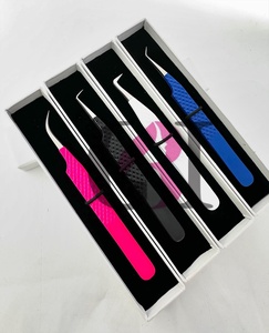 Nouvelle pince à épiler pour extensions de cils en acier inoxydable, style incurvé à 45 degrés, revêtement en poudre de différentes couleurs, pointe argentée à 90 degrés, personnalisable - Product Image 1