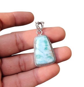 Pendentif classique fait main 925 bijoux en argent massif pour femmes 925 argent Sterling Larimar pierre précieuse Style Boho pendentif cadeau pour - Product Image 1