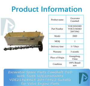 อะไหล่รถขุด แคมชาฟท์ D6D พร้อมฟันเฟือง VOE20502005 VOE21364463 20973962 เหมาะสำหรับอะไหล่เครื่องยนต์วอลโว่ - Product Image 3