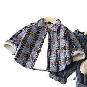 Automne hiver à la mode décontracté polaire Plaid pour garçons petite taille moyenne intégré vêtements d'extérieur chauds pour bébé tout-petits T-shirt pour hommes - Product Image 6