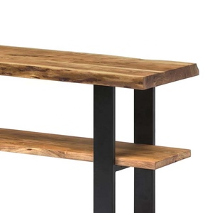 Muebles de sala de estar industriales modernos, mesa de consola de madera de acacia natural, tres estantes abiertos, patas de correa de metal para Hotel Villa - Product Image 2