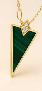 Custom 14k Solid Yellow Gold Diamond Malachite Pendant Rhodium Plated Ruby Unisex Handmade Wedding Gift Bezel Setting Inlay - Product Image 2