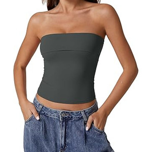 เสื้อกล้ามลูกไม้ประดับคอวีสีพื้นลำลองสำหรับผู้หญิง - Product Image 5