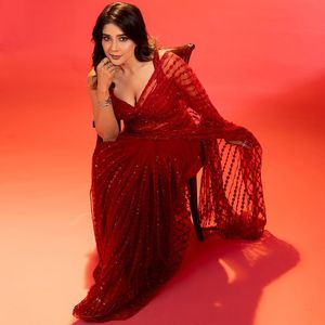 Sari indien élégant de concepteur de Bollywood rouge un Saree ethnique chic de Bollywood Georgette impression numérique dernier Saree SAri exclusif - Product Image 4