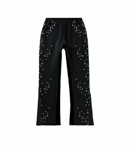 Custom Logo Printing Rhinestones Polyester/Cotton Casual Streetwear <b>Trousers</b> Sweatpants Breathable Lightweight <b>Drawstring</b> - Product Image 2