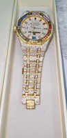 Montre analogique en or jaune avec diamants en moissanite, montre en moissanite glacée, mouvement de montre