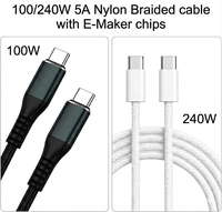 Câble USB Type C vers Type C avec puce E-Marker 5A, chargeur rapide PD 100W 240W, cordon de charge et de données tressé en nylon pour ordinateur portable et téléphone portable