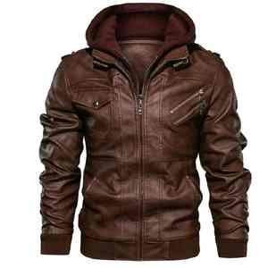 Chaqueta de Cuero Negra de Moda de Alta Calidad, Chaquetas con Capucha, Chaquetas de Cuero Personalizadas para Hombre, Talla Grande, Logotipo Frontal - Product Image 5