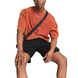 Camisetas de punto casuales para hombre estilo vintage OEM, oversize, con lavado ácido, estilo streetwear, con cuello redondo, 100% algodón, tallas grandes, impresión personalizada - Product Image 3