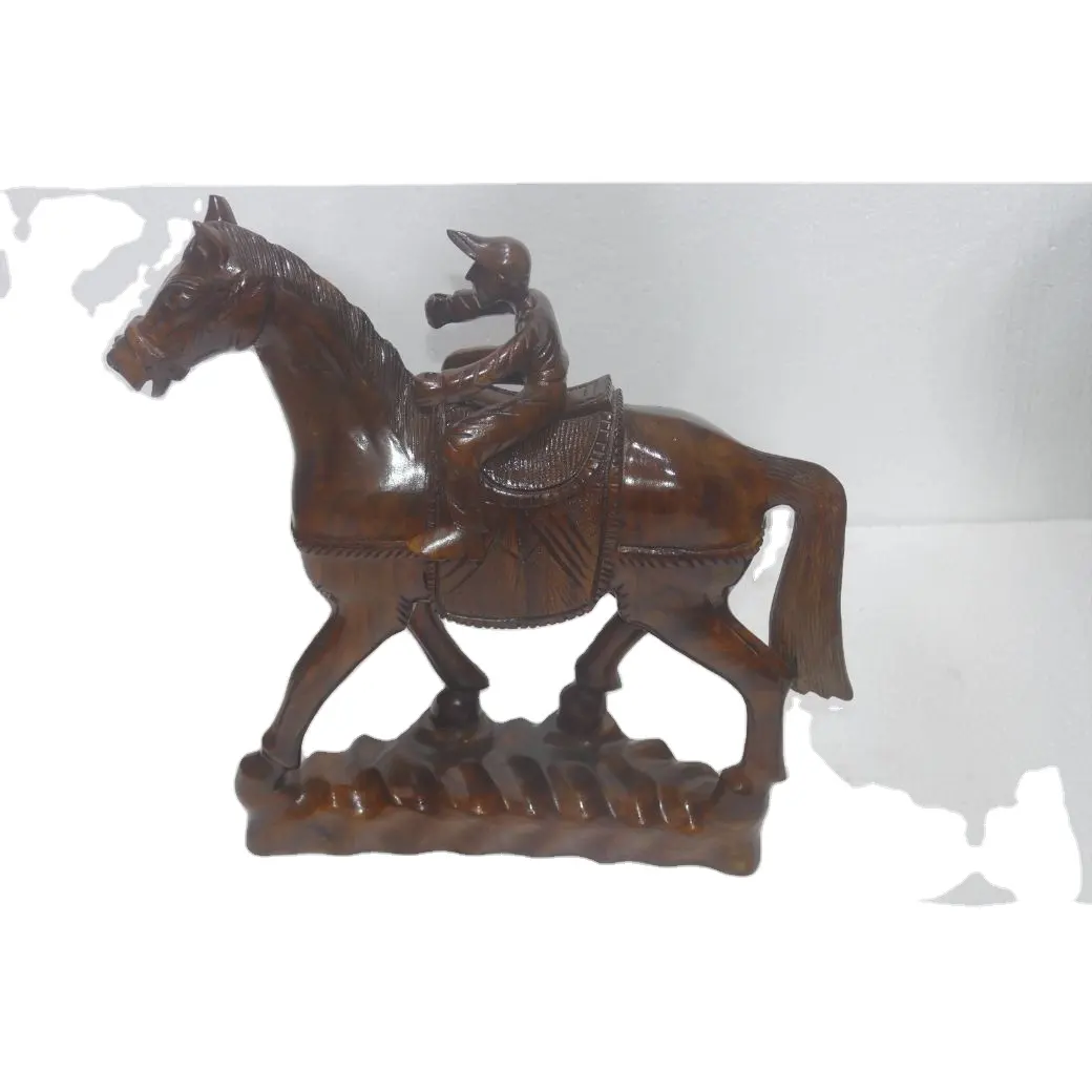 Wooden God of Wealth Riding Horse Statue Home Decoration Accessories