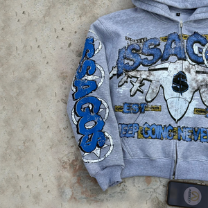 Sweat à capuche zippé pour homme de haute qualité, style streetwear, avec impression sérigraphique personnalisée, logo personnalisé, 100% coton, fabrication sur mesure - Product Image 4