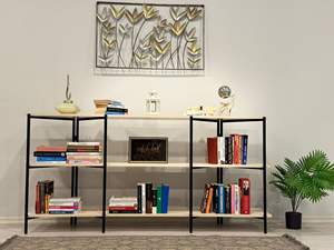 White 5-Shelf Wooden Bookcase Metal Body Home Office Decorative File <b>Shelving</b> System Dining Warehouse Furniture Modules - Product Image 5