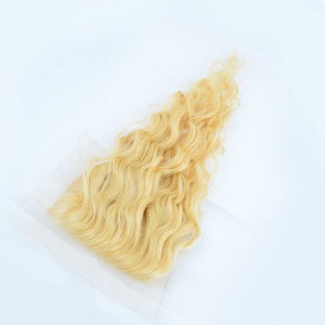 ที่กำหนดเองล่าสุด613สีบลอนด์หยักหยิกคู่วาดเป็นกลุ่มผมผ้าโดยเครื่องบางปิดลูกไม้หน้าผากผมผู้ขายขายส่ง - Product Image 1