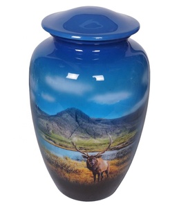 Urne funéraire en métal de style américain, peinte en bleu, écologique, taille personnalisée, pour cendres humaines, urne en aluminium pour crémation - Product Image 2
