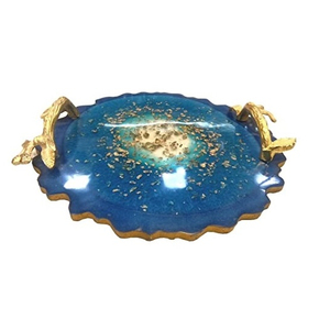 Indian Export Quality Luxury Handmade <b>Epoxy</b> Resin Serving Tray with <b>Metal</b> Handle for Home and Wedding Decoration - Product Image 1
