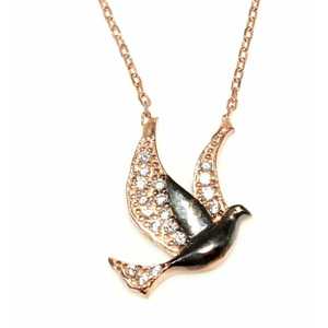 Peace Dove 925 Sterling <b>Silver</b> Necklace Rhodium Trendy Animal <b>Crown</b> Shape Featuring Pink Black White Diamonds Pearls Rose Gold - Product Image 3