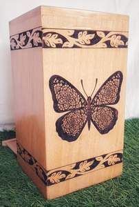 Boîte d'urne en bois artisanale papillon et Design floral funéraire adultes mémorial souvenir urne boîte pour cendres humaines décor à la maison article - Product Image 2