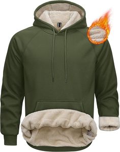 Sudadera CON CAPUCHA DE Sherpa de algodón 100% de peso pesado para hombre, sudadera atlética térmica de invierno con bolsillo de canguro, forro polar grueso sólido con capucha - Product Image 4
