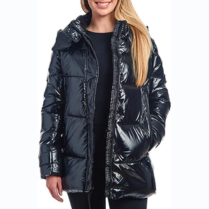 Logo personnalisé en Nylon noir brillant pour femmes, doudoune Extra longue à bulles, manteau d'hiver pour dames - Product Image 3