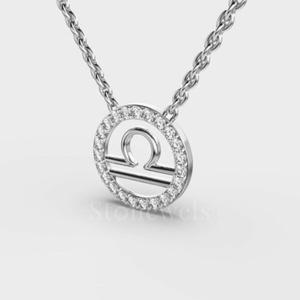 Thiên Bình Hoàng Đạo Kim Cương Vòng Cổ-Sterling Bạc Igi Chứng Nhận Bướm Thiết Kế Lấp Lánh Thiên Cân Bằng Hài Hòa Cho Phụ Nữ Của - Product Image 6