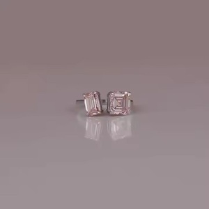 IGI Certified Solid Gold Engagement <b>Ring</b> With Ascher and Emerald Cut Custom Design 10K Lab Grown Pink Diamond Gold Plated - Product Image 1