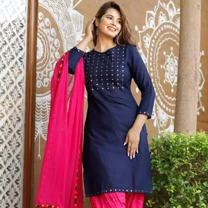 Mirror-Beaded Dress Ensemble aus Baumwolle mit elegantem Salwar und fließendem Dupatta zum Großhandels preis