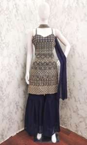 Traje elegante de verano de estilo tradicional indio para mujer vestido Sharara bordado con Salwar Kameez y Dupatta trabajado para mujeres - Product Image 5