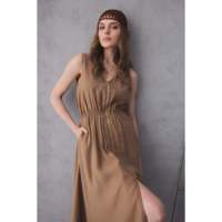 YAKE Damen-Kaffeebraunes Kleid