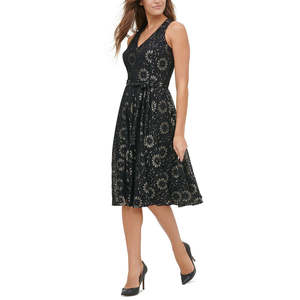 Abito Tommy Hilfiger da donna, modello A-Line Fit & Flare, in chiffon grigio confortevole con stampa floreale, vita naturale, taglia 12 - Product Image 3