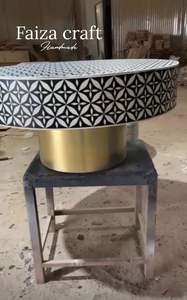 Handmade Minimalist Style Black Coffee <b>Table</b> <b>with</b> Unique Sunburst Pattern Bone Inlay <b>stools</b> Design by Faizacraft - Product Image 3