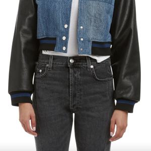 Ropa de calle estilo Denim Material hecho mujer Crop Varsity chaqueta/manga de cuero Crop Varsity chaqueta para mujer tarifa al por mayor - Product Image 3