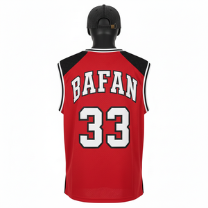 Camiseta de Baloncesto para Mujer, Transpirable, de Malla de Poliéster de 180 GSM, Paneles Laterales Rojos y Negros, Logotipo Personalizado con Transferencia de Calor, Algodón - Product Image 2