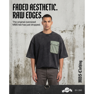 OEM Custom 420GSM Heavyweight French Terry Acid Wash Oversized Boxy Men's T-Shirt with Detachable Sling <b>Bag</b> Pocket <b>Puff</b> Print - Product Image 5