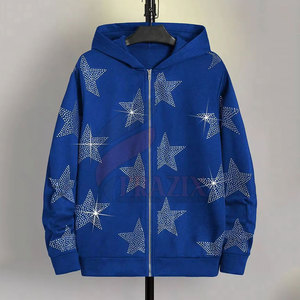 Hombres Mejor Moda Desgaste Diseña Tu Propio Logotipo Hombres Cremallera Rhinestone Sudaderas Algodón Mezclado Cremallera Rhinestone Sudaderas - Product Image 3
