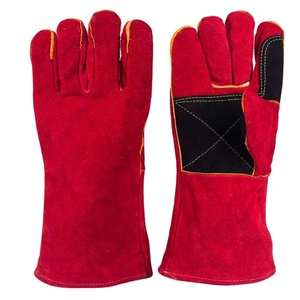 Guantes de soldadura de cuero rojo para soldadura industrial de cuero, guantes de soldadura de cuero de seguridad industrial anticalor - Product Image 1