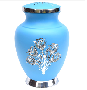 Urna Funeraria de Metal (Latón/Aluminio) con Grabado de Alas de Ángel en Azul, para Cenizas Humanas de Adultos - Product Image 4