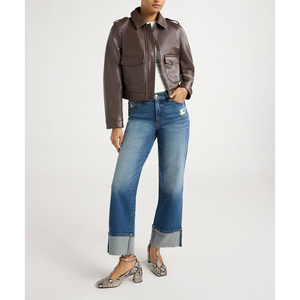 แจ็กเก็ตหนังแท้ทรงหลวมสำหรับผู้หญิง, แจ็คเก็ตหนังแท้100% ลำลองและมีสไตล์ใหม่แจ็กเก็ตหนังแท้คอปกขนาดใหญ่ - Product Image 4