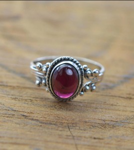 Nueva llegada auténtica sólida Plata de Ley 925 turmalina rosa oscuro cabujón ovalado bisel ajuste Baho delicado minimalista anillo de mujer - Product Image 1