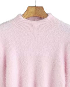 Manufacturer <b>Womens</b> Baby Pink Fuzzy Knit <b>Cropped</b> Sweater Long Sleeve Soft Warm Winter Pullover Cozy Fashion Top For <b>Women</b> - Product Image 4