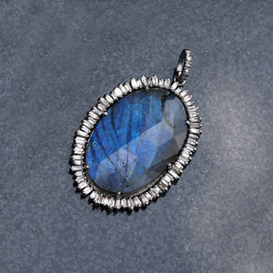 จี้สร้อยคอทรงขนมปังฝรั่งเศสสีเงิน925,หินลาบราดอไรต์ดอกกุหลาบทำด้วยมือเครื่องประดับจี้เพชรสีน้ำตาล - Product Image 2