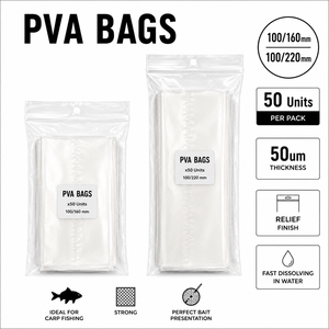 Sacs PVA 100x160mm 100x220mm 50 unités, à dissolution rapide, pour appâts de pêche, matériel de pêche à la carpe, pour la pêche au feeder - Product Image 1