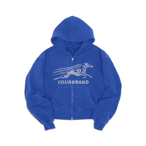 Sweat-shirt Zipup en éponge française vintage de haute qualité en coton, broderie lourde, lavage à l'acide, fermeture éclair pour hommes, sweat à capuche basique - Product Image 1