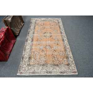 Alfombra Turca Vintage de 3.5x6.6 pies, Alfombra Decorativa, Alfombra Oriental de Lana Naranja Marrón - Product Image 1