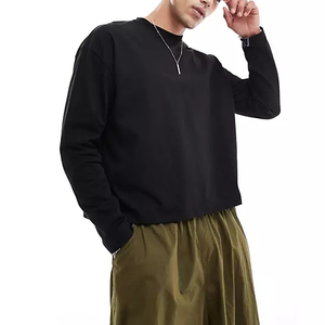 Camiseta de manga larga de gran tamaño Boxy Fit para hombre, 100% algodón, transpirable, antibolitas, cuello redondo, longitud Regular, 320g, Color sólido, informal - Product Image 4