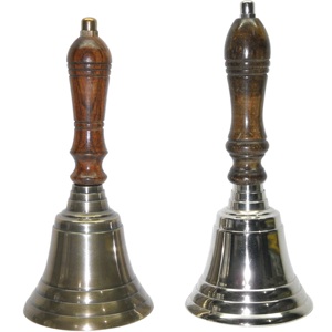 Campana de mano de latón náutico de diseño único con mango de madera, campana colgante de pared, campana de escritorio, artículo decorativo para el hogar, diseño elegante - Product Image 1