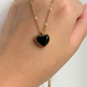 สร้อยคอหัวใจสีเขียว Aventurine Carnelian สำหรับคู่รักเนื้อคู่925ทำด้วยมือของขวัญชุบทอง14K - Product Image 6