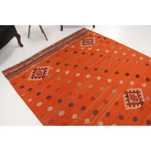Grand tapis turc vintage 5,8x9,6 pieds, tapis floral orange et bleu - Product Image 1