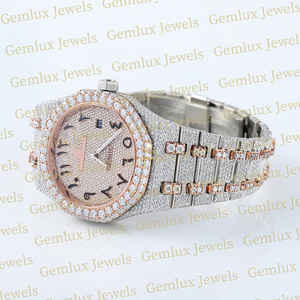 นาฬิกาฮิปฮอปประดับเพชรสำหรับผู้ชาย, คอลเลคชั่นใหม่สแตนเลสสองโทนสีอาหรับตัดผ่านเพชรหน้าปัดเพชร - Product Image 4